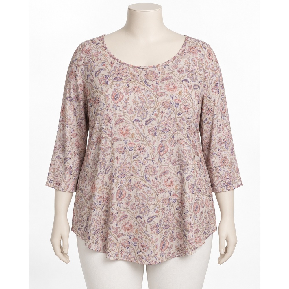 Philosophy Woman 3X Pink Floral Paisley Blouse 3/4 Sleeve Rayon Spandex Top